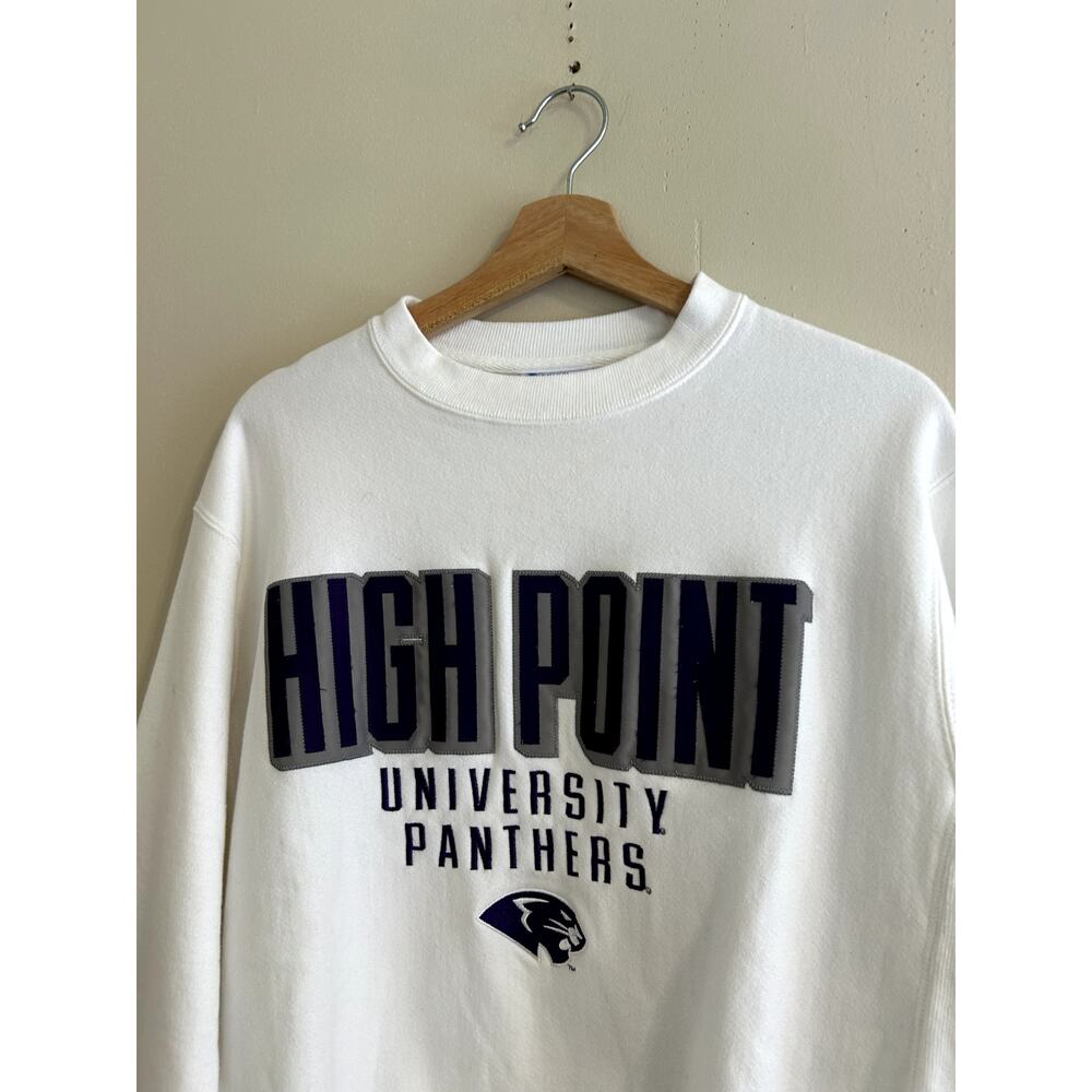 White High Point University HPU Embroidered Champion Reverse Weave Crewneck